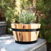 imageThirteen Chefs Villa Acacia Round Wooden Farmhouse Planter 11 Inch Plant and Flower Pot for Outdoor Gardens