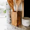 imageTramanto Olive Wood Utensil Holder  Compact 3 x 3 Inch Square Wooden Crock for Kitchen Tools and Cooking 6 Inch Tall