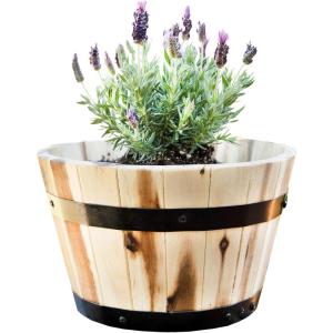 imageThirteen Chefs Villa Acacia Round Wooden Farmhouse Planter 11 Inch Plant and Flower Pot for Outdoor Gardens