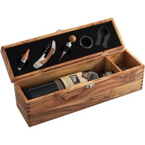 imageTramanto Luxury Wine Box 5 Piece Gift Set Made in Italy from Genuine Olive Wood