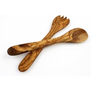 imageTramanto Olive Wood Salad Server Set  12 Inch Wooden Tongs  Rustic French Style