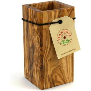 imageTramanto Olive Wood Utensil Holder  Compact 3 x 3 Inch Square Wooden Crock for Kitchen Tools and Cooking 6 Inch Tall