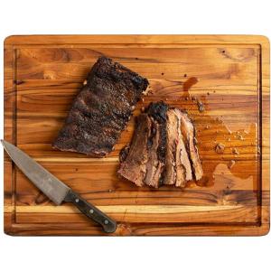 imageTerra Teak Extra Large 24 x 18 Inch Wooden Cutting Board with Juice Groove Solid Brazilian Teak Wood 15 Inch Thick
