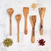 imageTramanto Olive Wood Round Spoon Beautiful HandCarved For Mixing Stirring and Serving 12 inches5 Piece Set