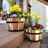 image:imageVilla Acacia Medium Whiskey Barrel Planters Round Wood Planters Set of Two 16 and 13 Inch Diameter