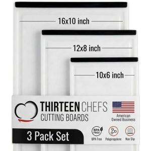 image:imageThirteen Chefs Non Slip Cutting Board 3 Pack Set for Kitchens with Groove  BPA Free and Dishwasher Safe with 16 12 and 10 Inch SizesBlack